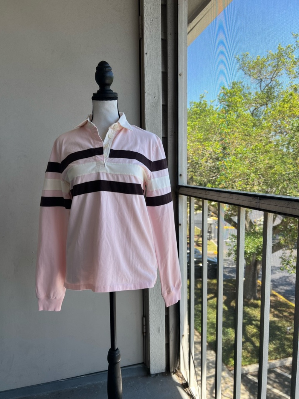 NWT J. Crew Classic Premium Weight Rugby Shirt Long-Sleeve Pink Brown Stripe